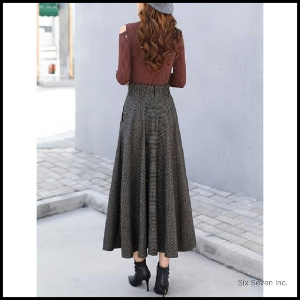 Wool Plaid Mini Skirt High Waisted Bodycon Pencil Skirt Elegant Chic - Picture 4 of 7